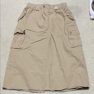 Casual Tan Midi Skirt with Pockets